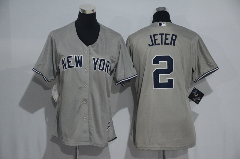 Womens 2017 MLB New York Yankees #2 Jeter Grey Jerseys
